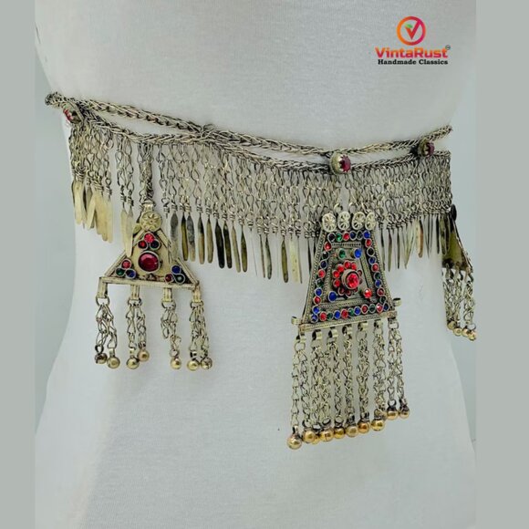 Silver Kuchi Belly Dance Belt with Dangling Pendants, Handmade main image 4